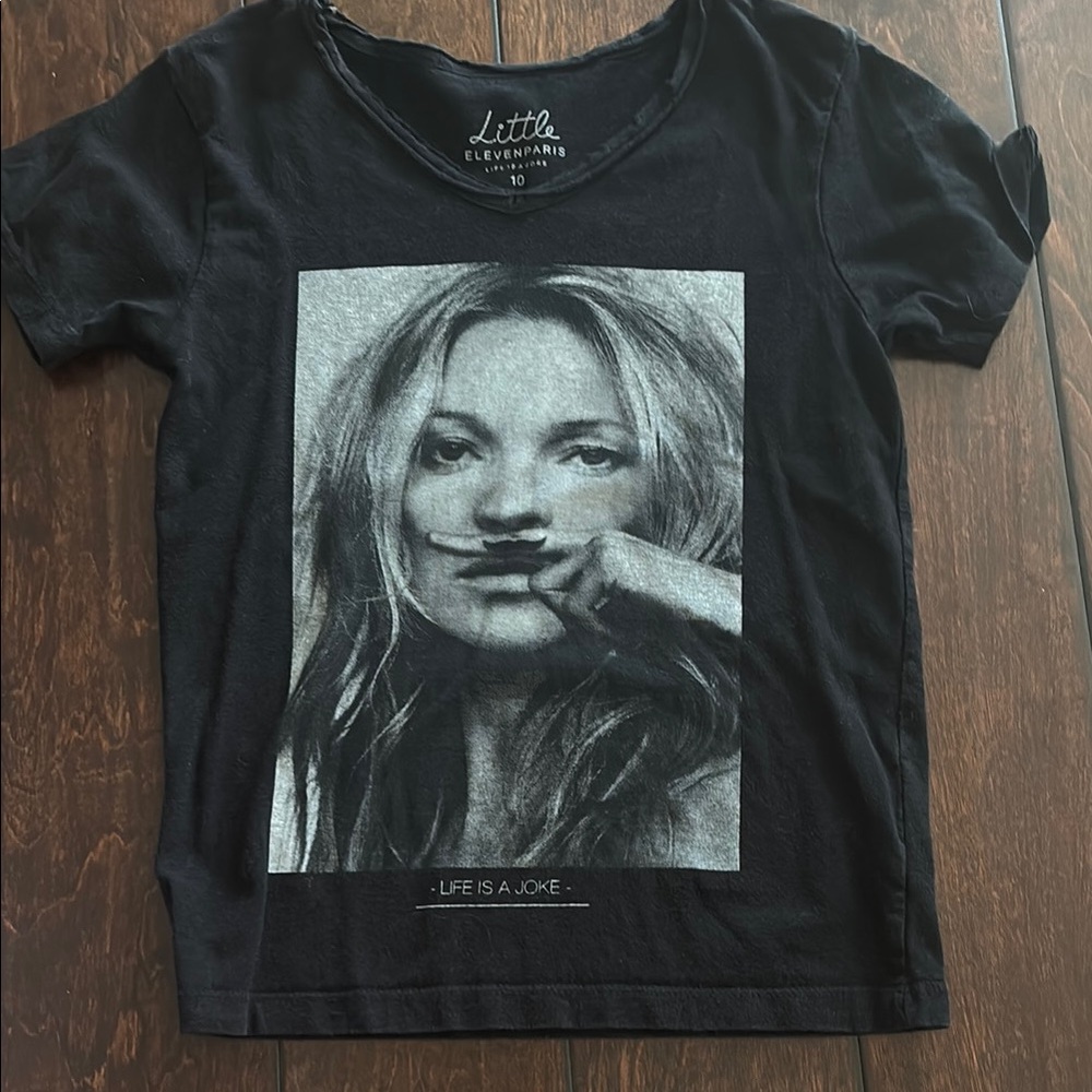 Little Eleven Paris Black T-Shirt with Graphic Print